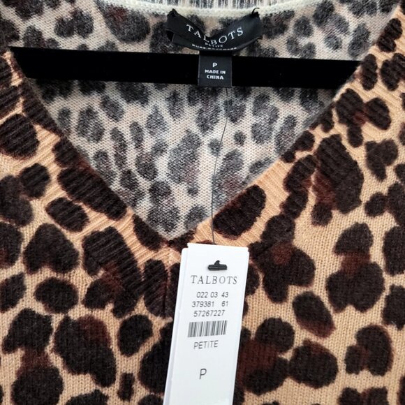 Talbots Cashmere V-Neck Sweater - Leopard New Size 0-2 Petite - Picture 4 of 12
